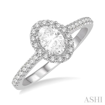 3/8 ctw Diamond Ladies Engagement Ring with 1/4 Ct Oval Cut Center Stone in 14K White Gold